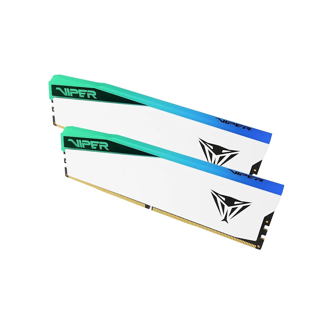 Patriot Viper Elite 5 RGB 32GB 2X16GB DDR5 6000MTs CL30 RAM angled perspective of dual channel kit with white finish -tpstech.in
