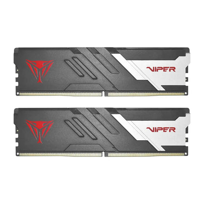 Patriot Viper Venom DDR5 32GB 2X16GB 6000MT/s desktop RAM flat side profile view displaying both memory modules with red Viper emblem and DDR5 pin interface -tpstech.in