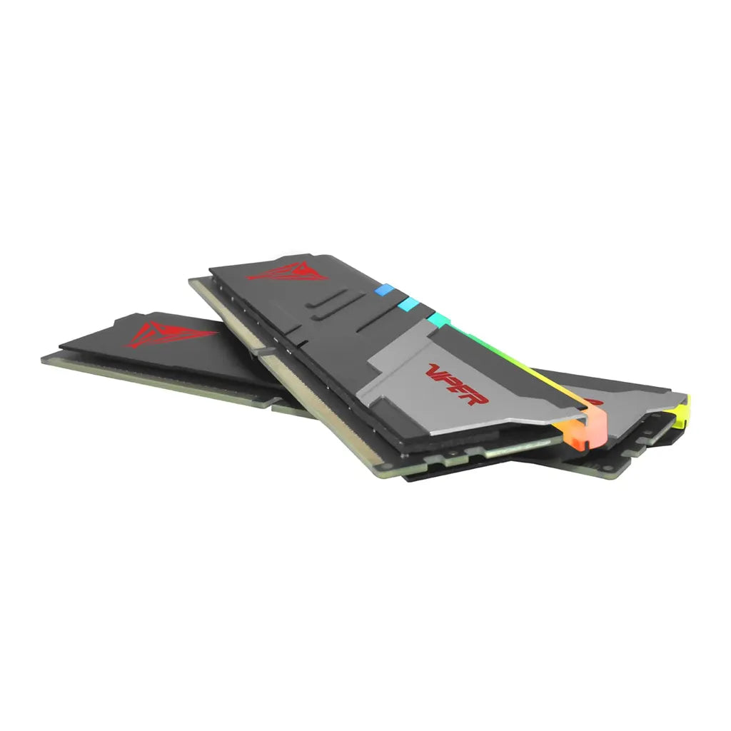 Patriot Viper Venom RGB 32GB 2X16GB DDR5 RAM 6000MTs CL30 dual kit crossed arrangement showing matte heatshields -tpstech.in