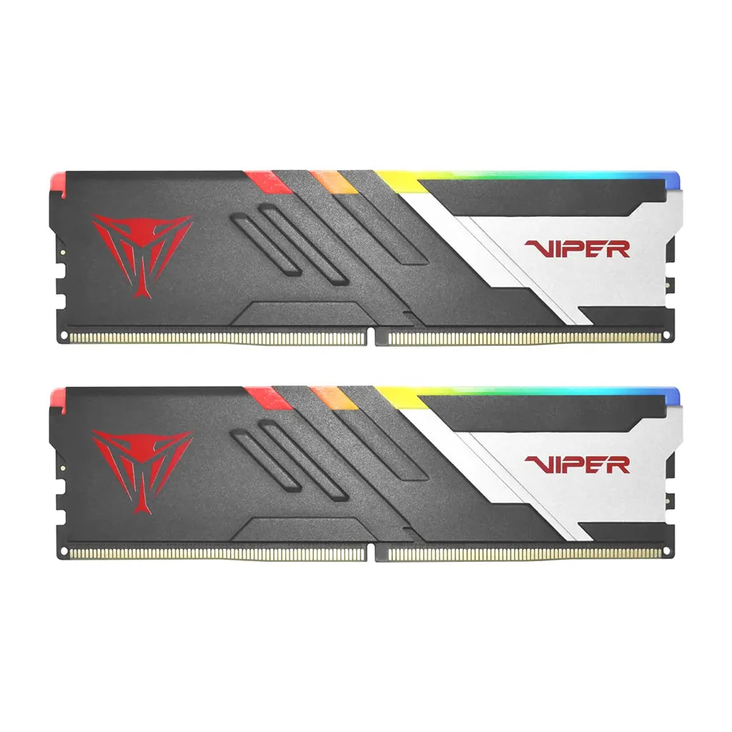 Patriot Viper Venom RGB 32GB 2X16GB DDR5 RAM 6000MTs CL30 pair front profile view showing black and silver heatspreaders -tpstech.in