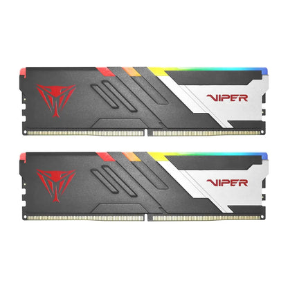 Patriot Viper Venom RGB 32GB 2X16GB DDR5 RAM 6000MTs CL30 pair front profile view showing black and silver heatspreaders -tpstech.in