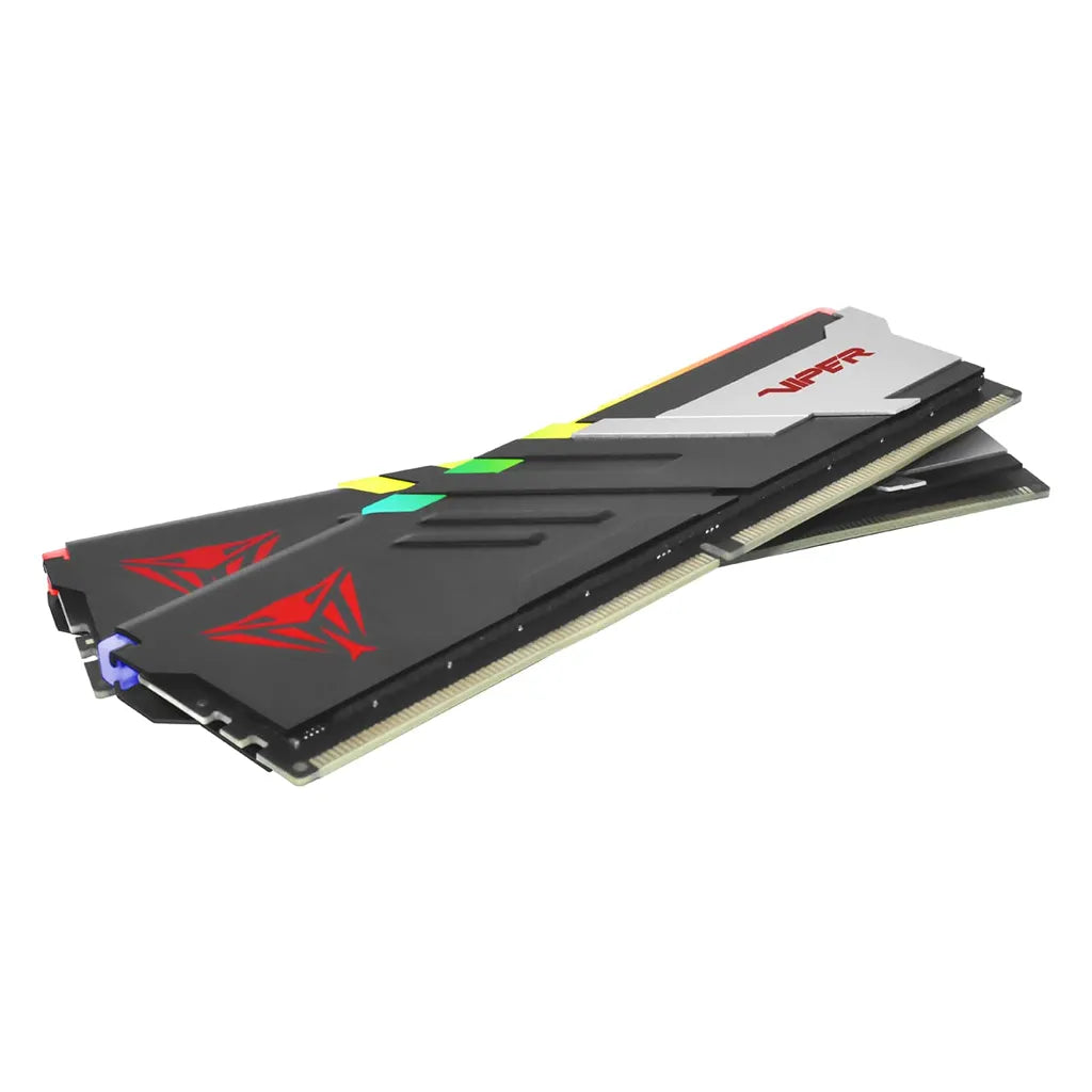 Patriot Viper Venom RGB 32GB 2X16GB DDR5 RAM 6000MTs CL30 isometric perspective view of dual desktop modules -tpstech.in