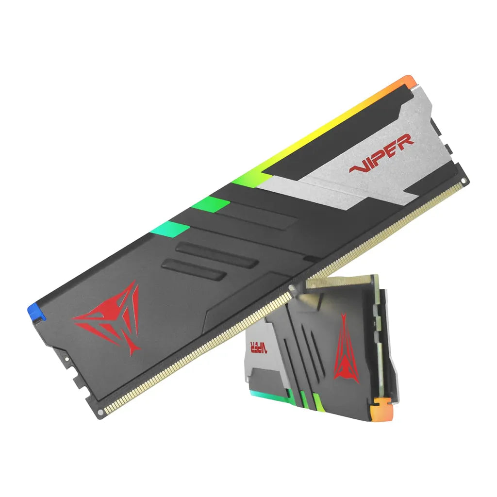 Patriot Viper Venom RGB 32GB 2X16GB DDR5 RAM 6000MTs CL30 upright and angled memory modules displaying red Viper insignia -tpstech.in
