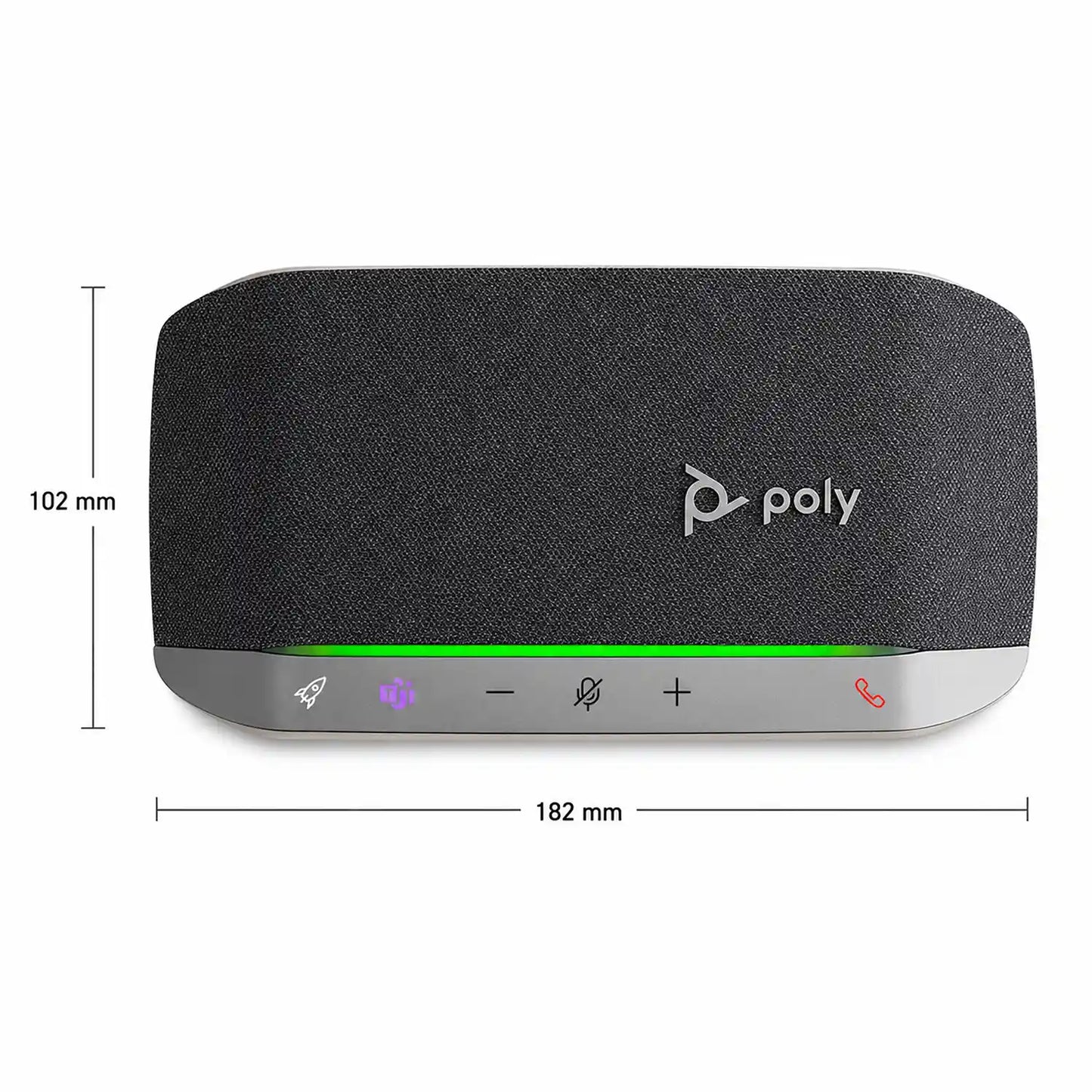 Poly Sync 20-M speakerphone dimensions showing 182 mm width and 102 mm height-tpstech.in