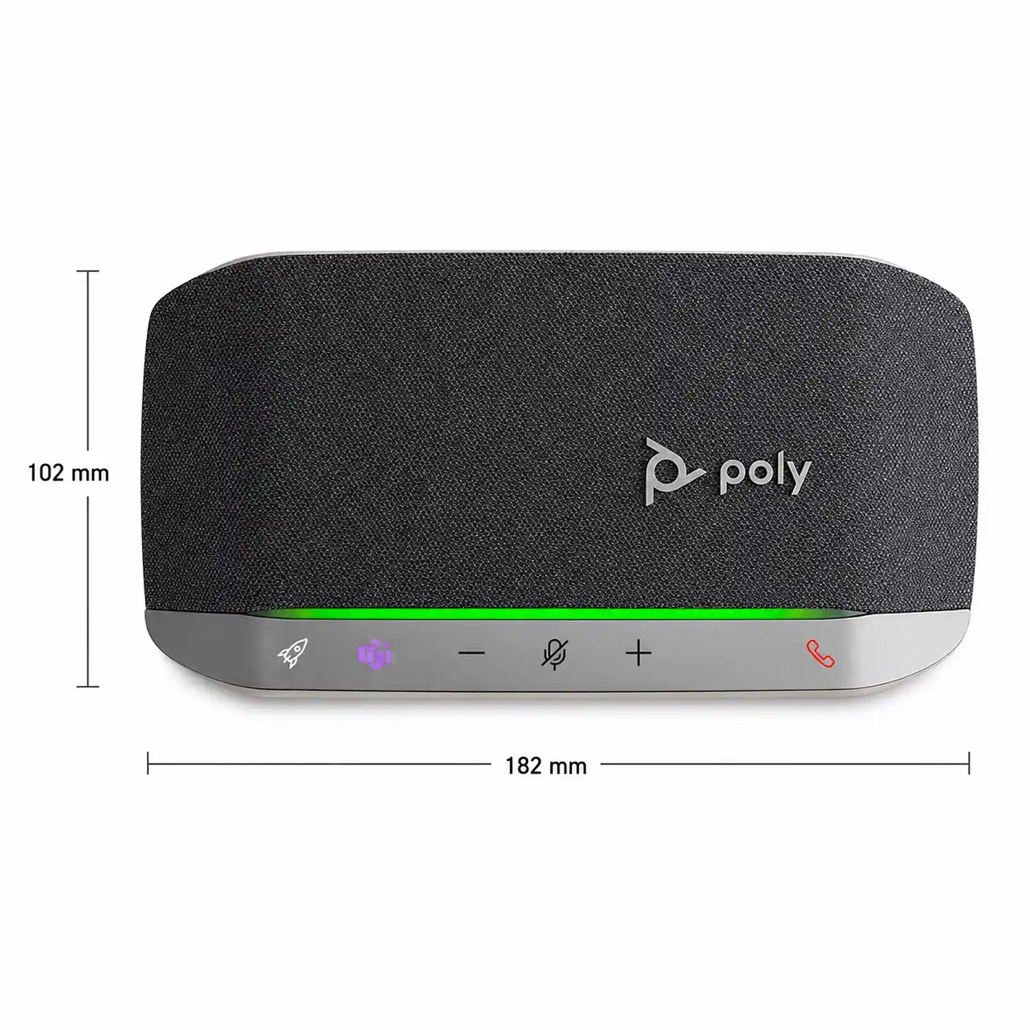 Poly Sync 20-M speakerphone dimensions showing 182 mm width and 102 mm height-tpstech.in
