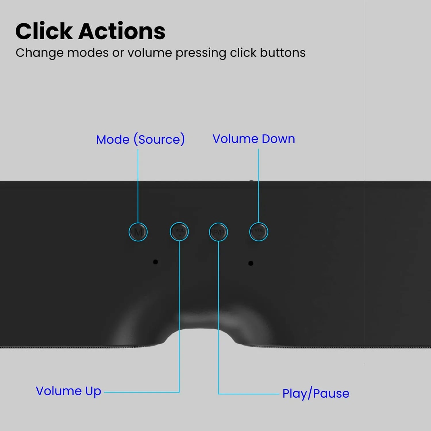 Portronics Decibel 20 POR 1734 16W Bluetooth soundbar top control buttons for mode, volume, and playback -tpstech.in