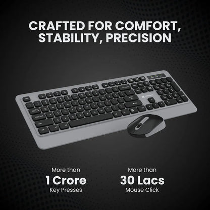 Portronics Key5 Combo POR 1569 Wireless Keyboard and Mouse Set Grey designed for comfort with durable keyboard and mouse switches -tpstech.in