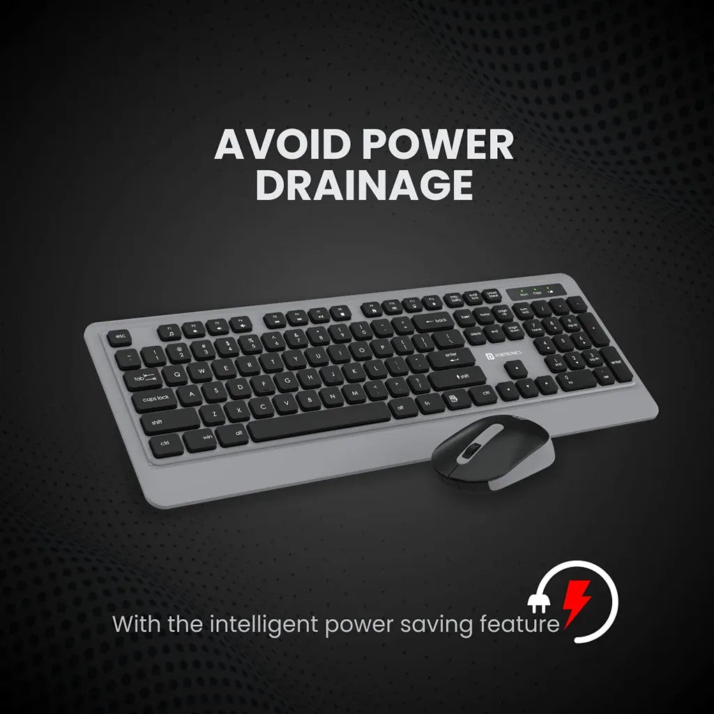 Portronics Key5 Combo POR 1569 Wireless Keyboard and Mouse Set Grey with intelligent power saving feature -tpstech.in