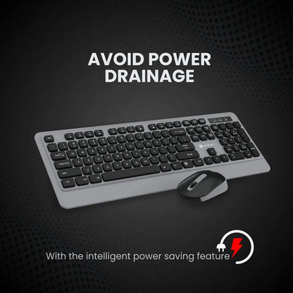 Portronics Key5 Combo POR 1569 Wireless Keyboard and Mouse Set Grey with intelligent power saving feature -tpstech.in