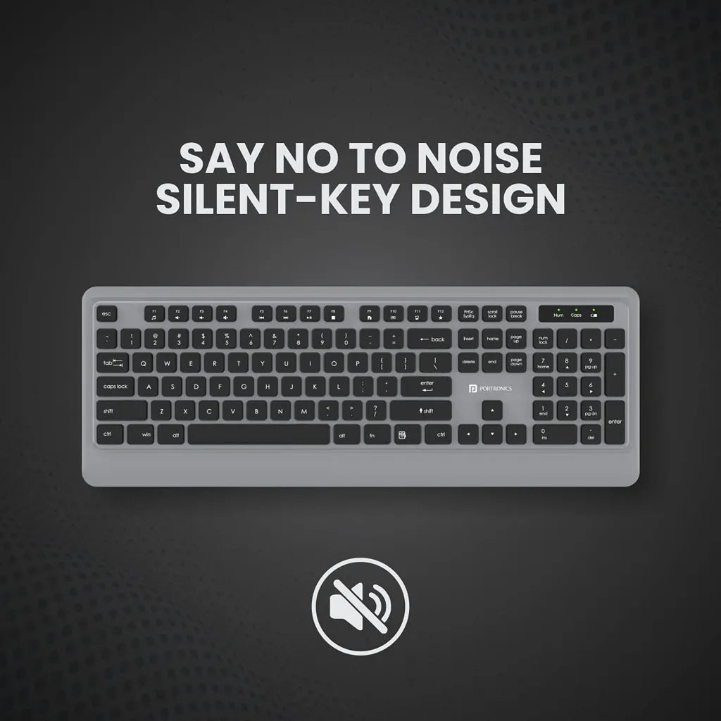 Portronics Key5 Combo POR 1569 Wireless Keyboard and Mouse Set Grey with silent key design for quiet typing -tpstech.in
