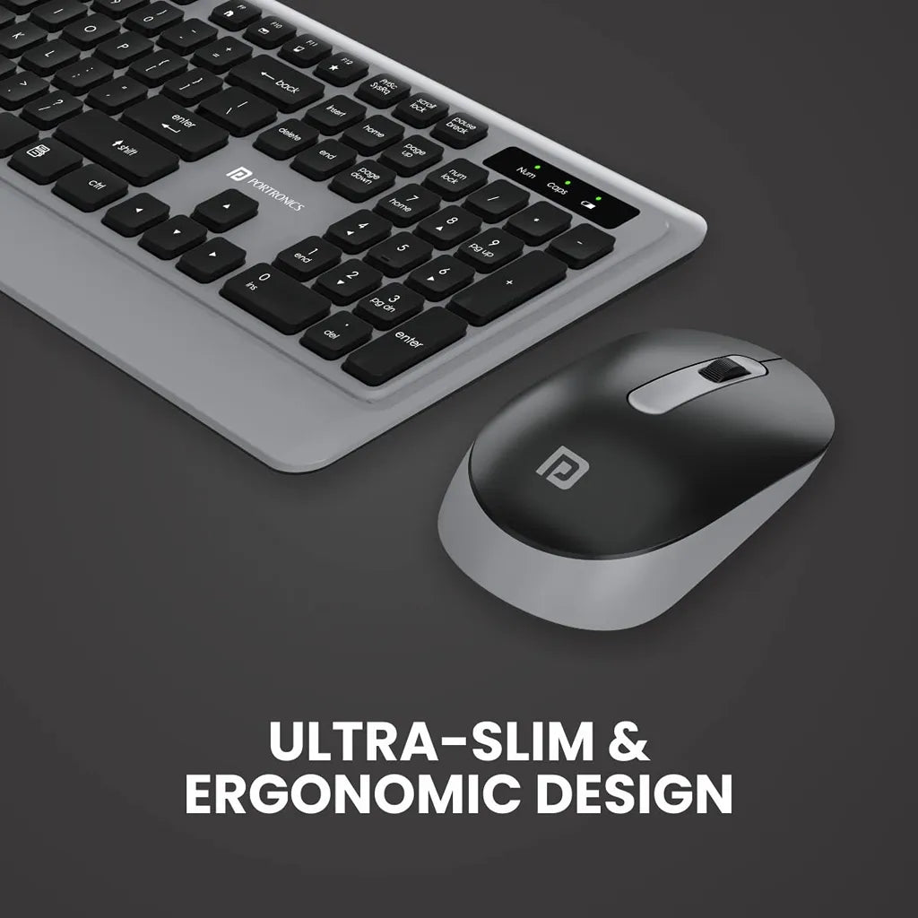 Portronics Key5 Combo POR 1569 Wireless Keyboard and Mouse Set Grey featuring ultra-slim ergonomic keyboard and mouse design -tpstech.in