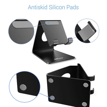 Portronics Modesk POR 122 Universal Stainless Steel Mobile Holder Black featuring anti-skid silicone pads for secure smartphone support -tpstech.in