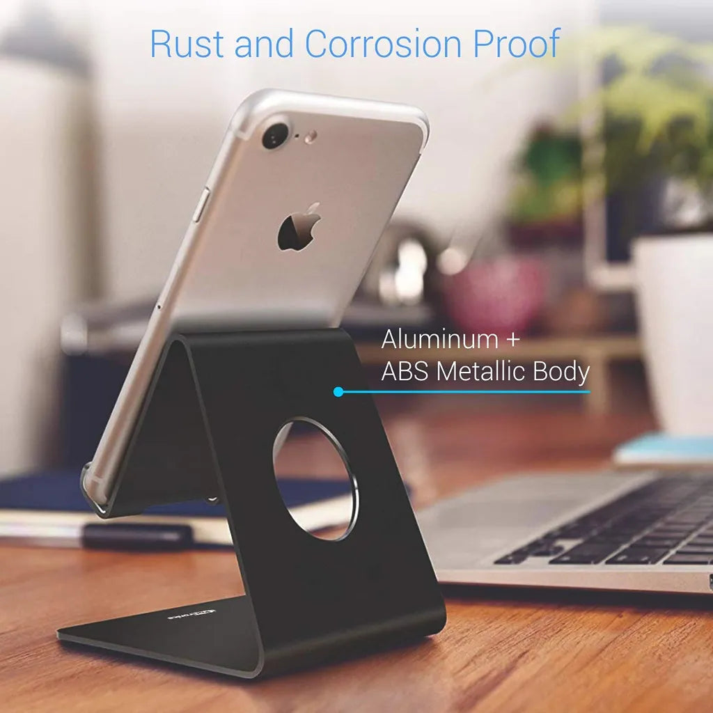 Portronics Modesk POR 122 Universal Stainless Steel Mobile Holder Black with rust and corrosion resistant aluminum and ABS body -tpstech.in