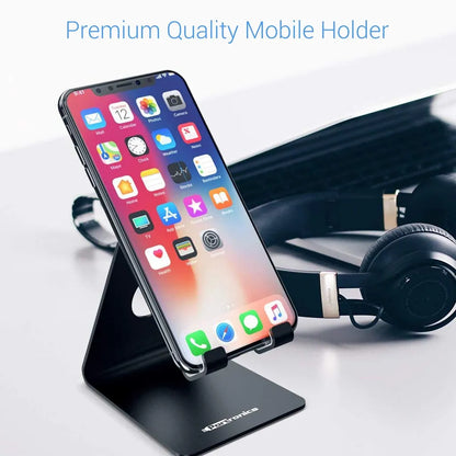 Portronics Modesk POR 122 Universal Stainless Steel Mobile Holder Black premium desktop phone stand in office setup -tpstech.in