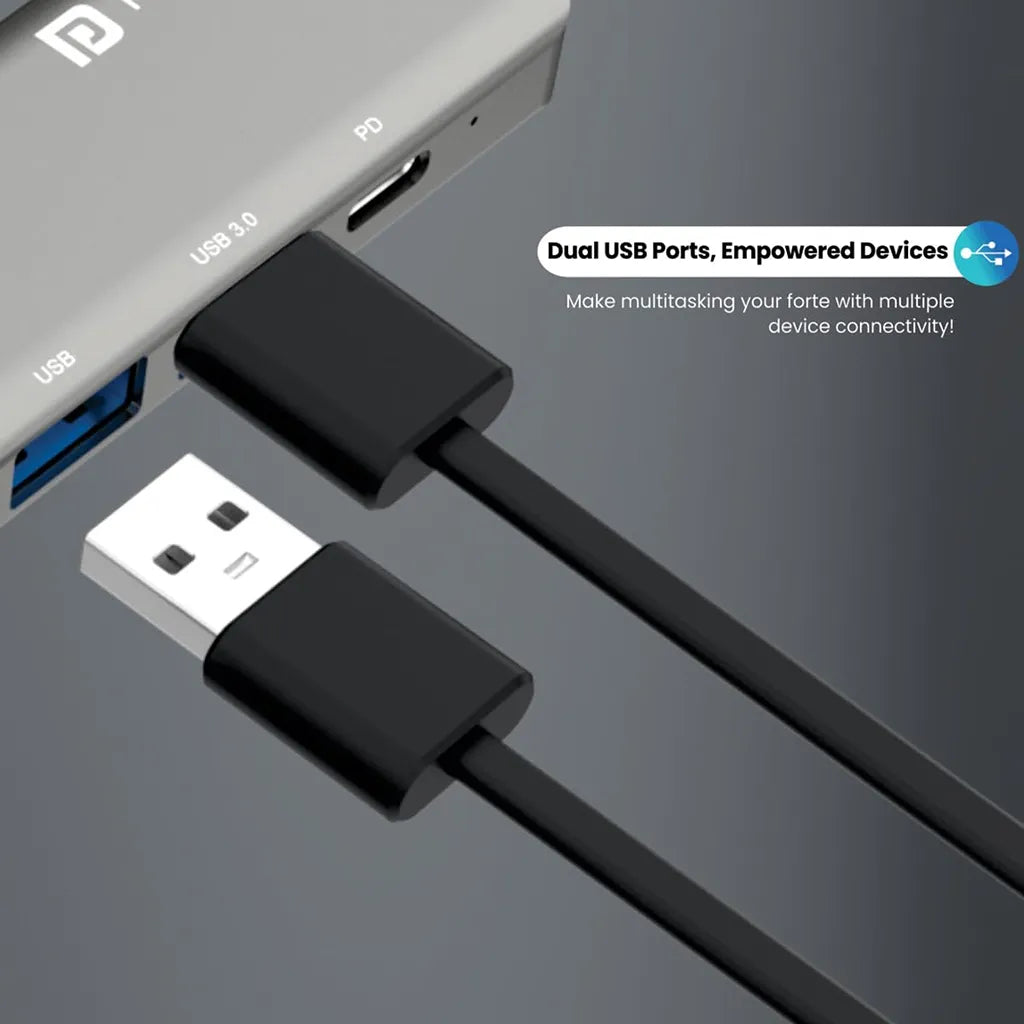 Portronics Mport 52 POR 1631 7-in-1 Type-C Multiport Hub with 4K HDMI featuring dual USB 3.0 ports for seamless multi-device connectivity -tpstech.in