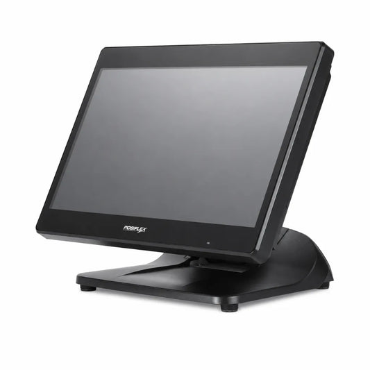 Posiflex PS-6216 Intel Core i3 11th Gen touch POS terminal front left angle view with 15.6-inch PCAP touchscreen.