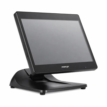 Front right angle view of Posiflex PS-6216 15.6-inch touchscreen POS terminal for retail and hospitality.