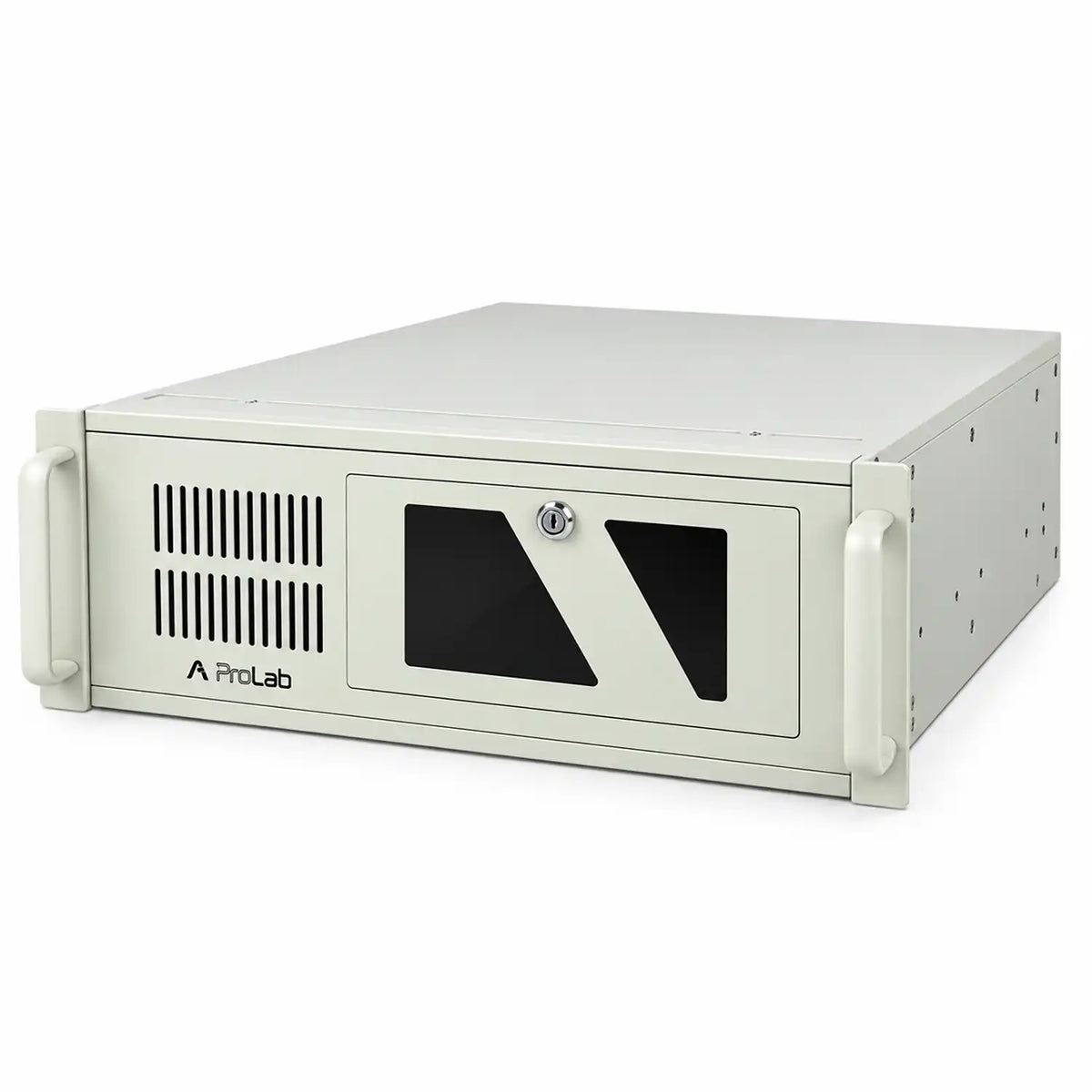 Front left angled view of ProLab Design PL-450-3P 4U rackmount server chassis cabinet with dual front handles -tpstech.in