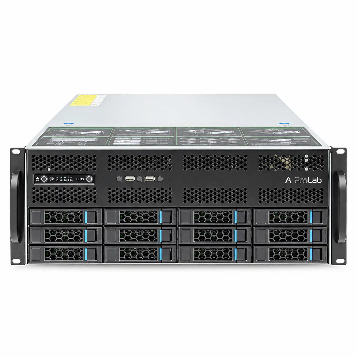 ProLab Design PL-465-12 4U rackmount server chassis front view with 12 drive bays-tpstech.in