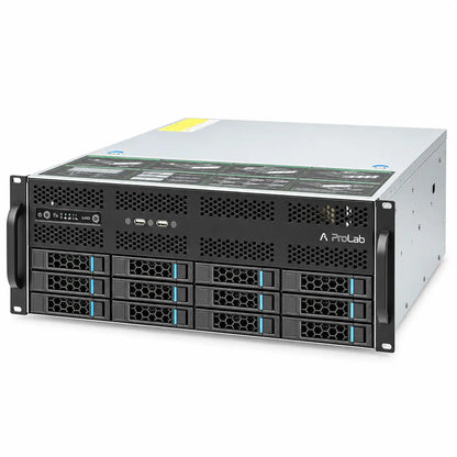 ProLab Design PL-465-12 4U rackmount server chassis right angle view with 12 front drive bays-tpstech.in