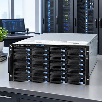 ProLab Design PL-S665-60 6U Rackmount Server Chassis for 60 Drives placed on table in data center room -tpstech.in