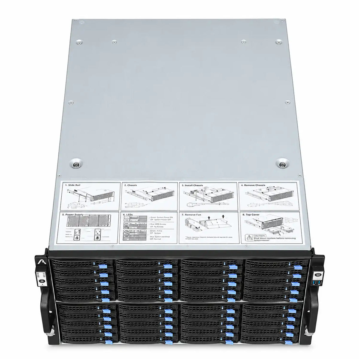 ProLab Design PL-S865-72 8U Rackmount Server Chassis 72-Bay Storage top view with service and installation diagram -tpstech.in