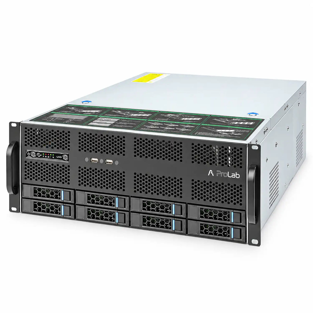 ProLab PL-465-08 4U rackmount server chassis right angle view with rack handles and drive bays -tpstech.in