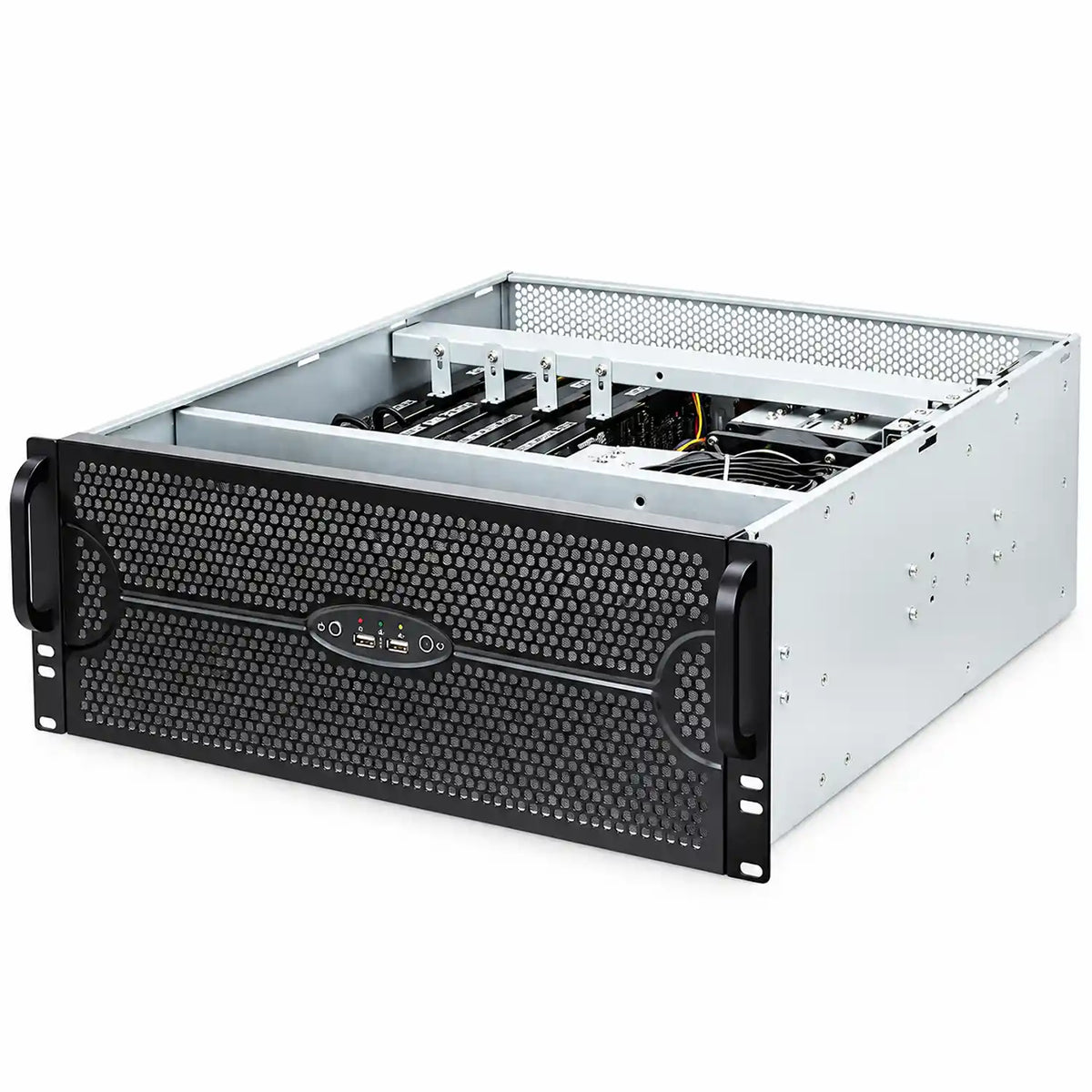 ProLab PL-4808 4U rackmount server chassis three-quarter front view with ventilated panel and rack handles -tpstech.in