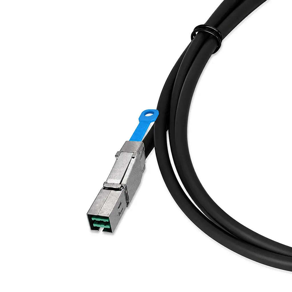 QNAP CAB-SAS10M-8644 Mini SAS HD SFF-8644 cable angled connector close-up -tpstech.in