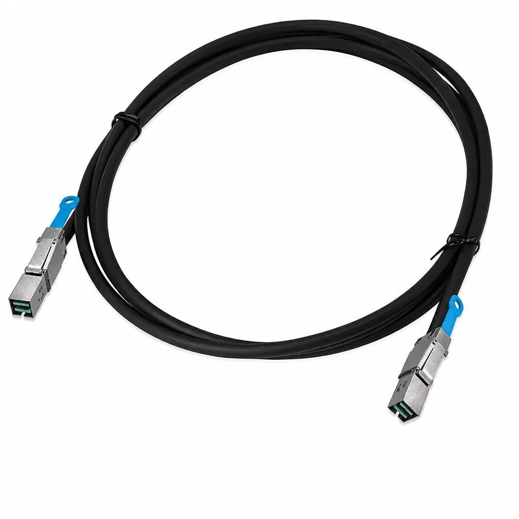 QNAP CAB-SAS10M-8644 Mini SAS HD SFF-8644 cable top view for NAS storage connectivity -tpstech.in