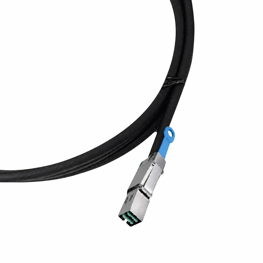 QNAP CAB-SAS10M-8644 Mini SAS HD SFF-8644 cable connector close-up for SAS storage expansion -tpstech.in