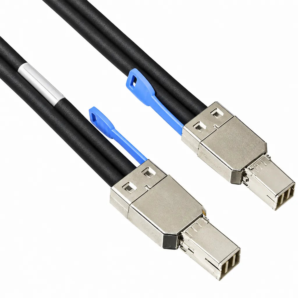 QNAP CAB-SAS10M-8644 Mini SAS HD SFF-8644 cable showing dual external connectors -tpstech.in