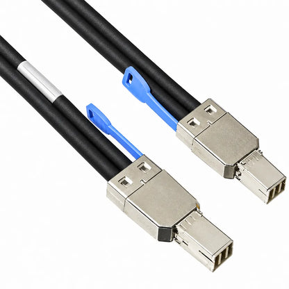 QNAP CAB-SAS10M-8644 Mini SAS HD SFF-8644 cable showing dual external connectors -tpstech.in