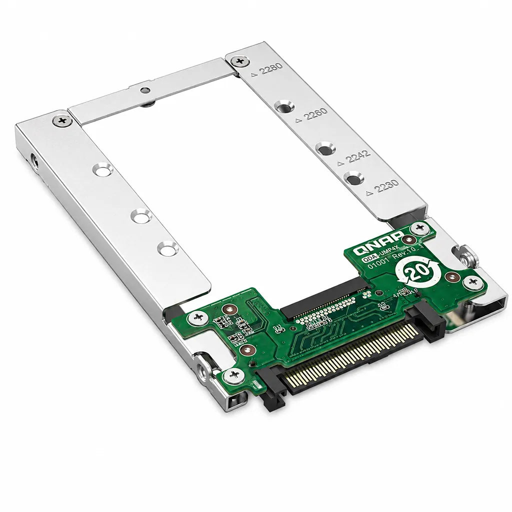 QNAP QDA UMP4A M.2 PCIe NVMe to U.2 NVMe SSD Adapter angled product view for QNAP NAS -tpstech.in