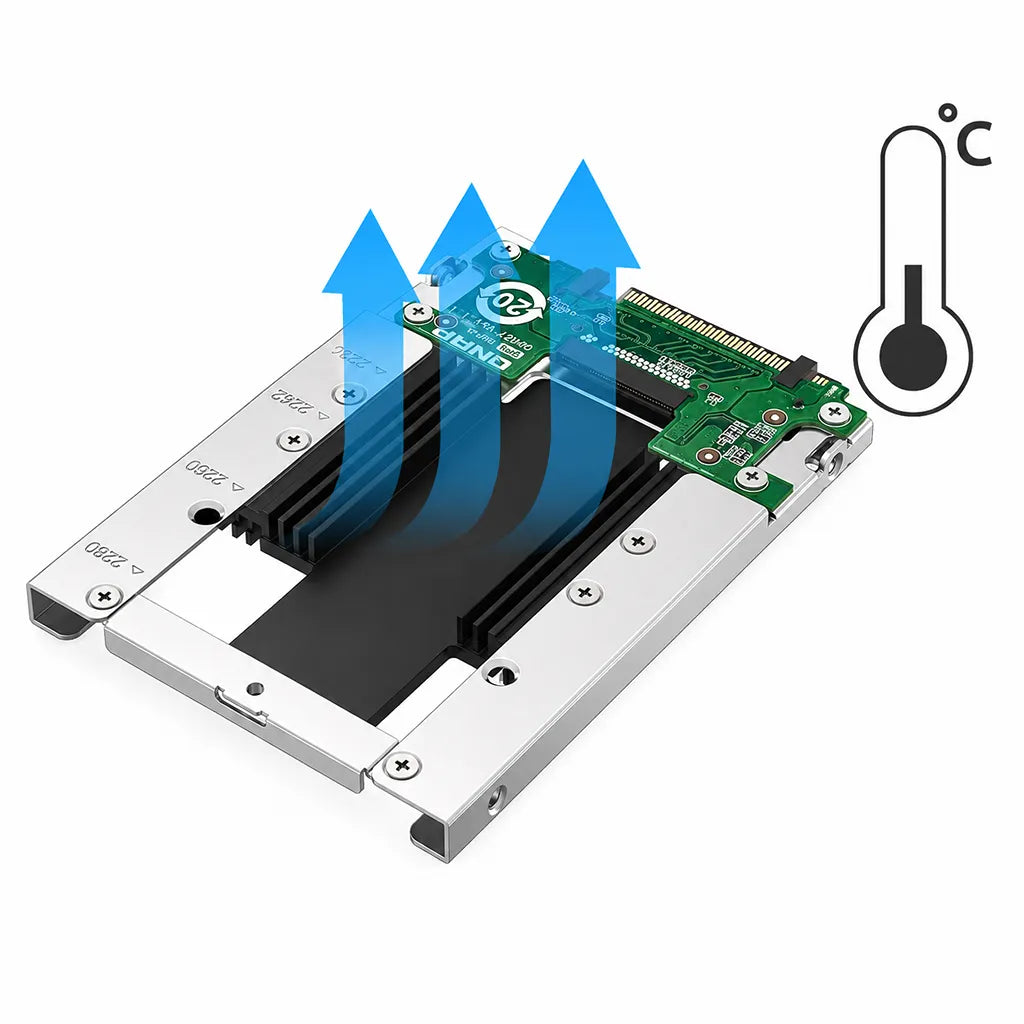 QNAP QDA UMP4A M.2 PCIe NVMe to U.2 NVMe SSD Adapter with heatsink cooling design and thermal dissipation -tpstech.in