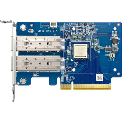 QNAP QXG-10G2SF-NXE PCIe 10GbE SFP+ network expansion card PCB front view with dual SFP+ ports -tpstech.in