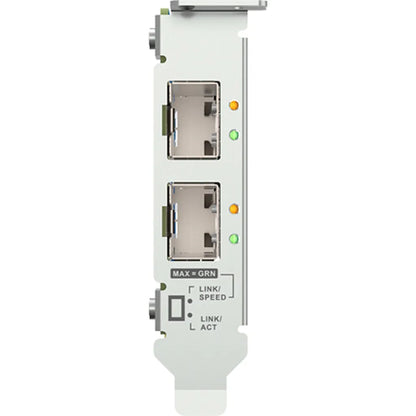 QNAP QXG-10G2SF-NXE dual 10GbE SFP+ ports close-up with LED status indicators -tpstech.in