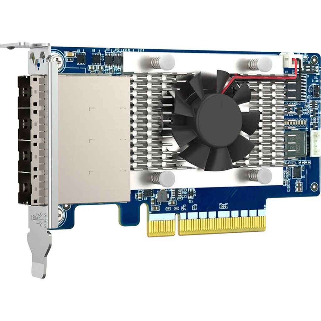 QNAP QXP-1630S-3816 PCIe Gen4 12Gb SAS storage expansion card front view with four SFF-8644 SAS ports for QNAP NAS -tpstech.in