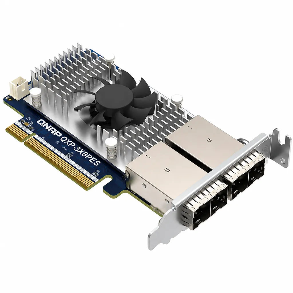 QNAP QXP-3X8PES PCIe storage expansion card isometric view for enterprise NAS and TL PCIe JBOD expansion -tpstech.in