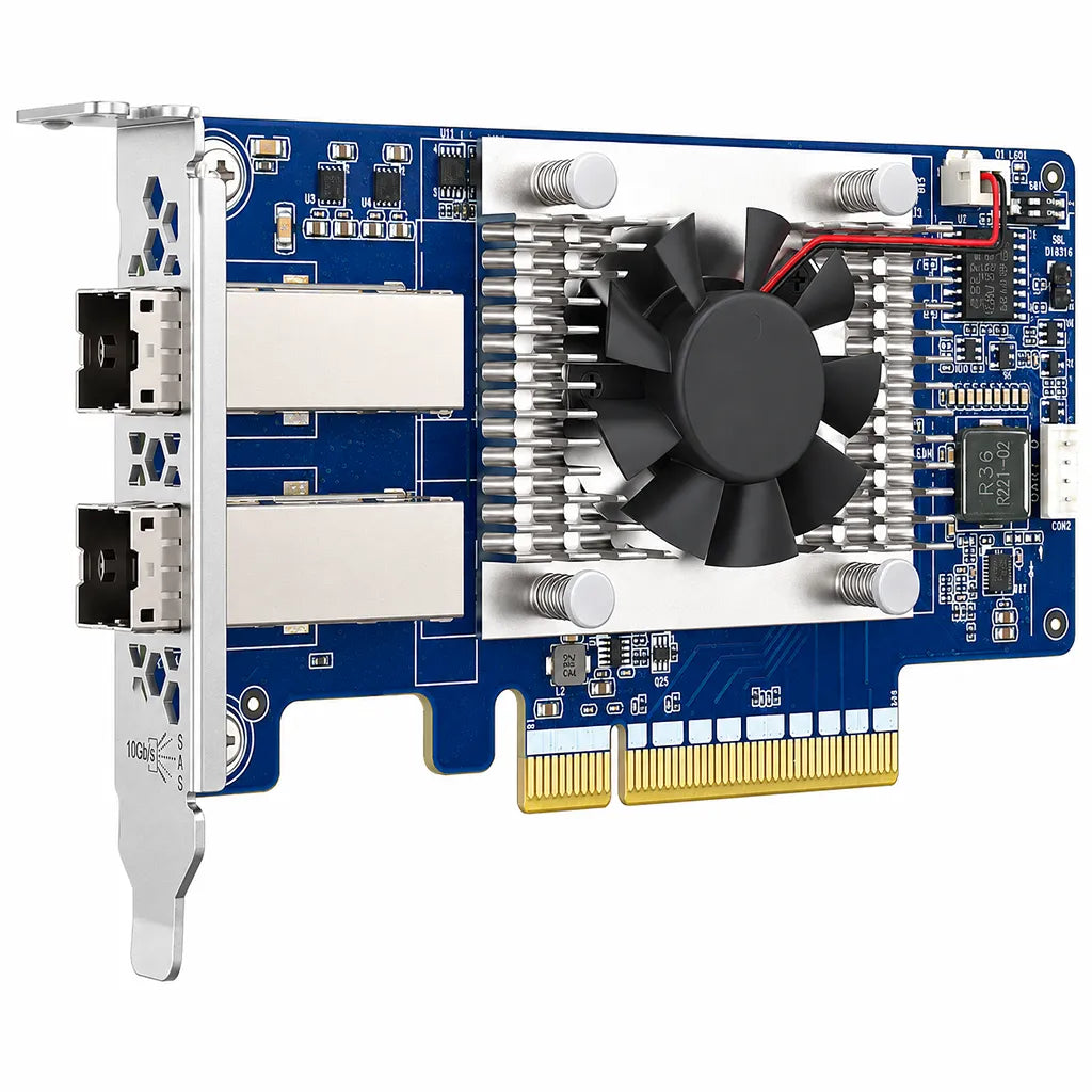 QNAP QXP-830S-3808 dual SFF-8644 12Gb/s SAS storage expansion card angled front view -tpstech.in