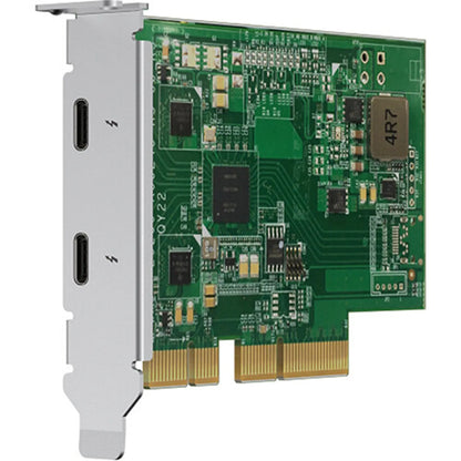 Side bracket view featuring dual Thunderbolt 3 USB Type C ports on QNAP QXP T32P expansion card -tpstech.in