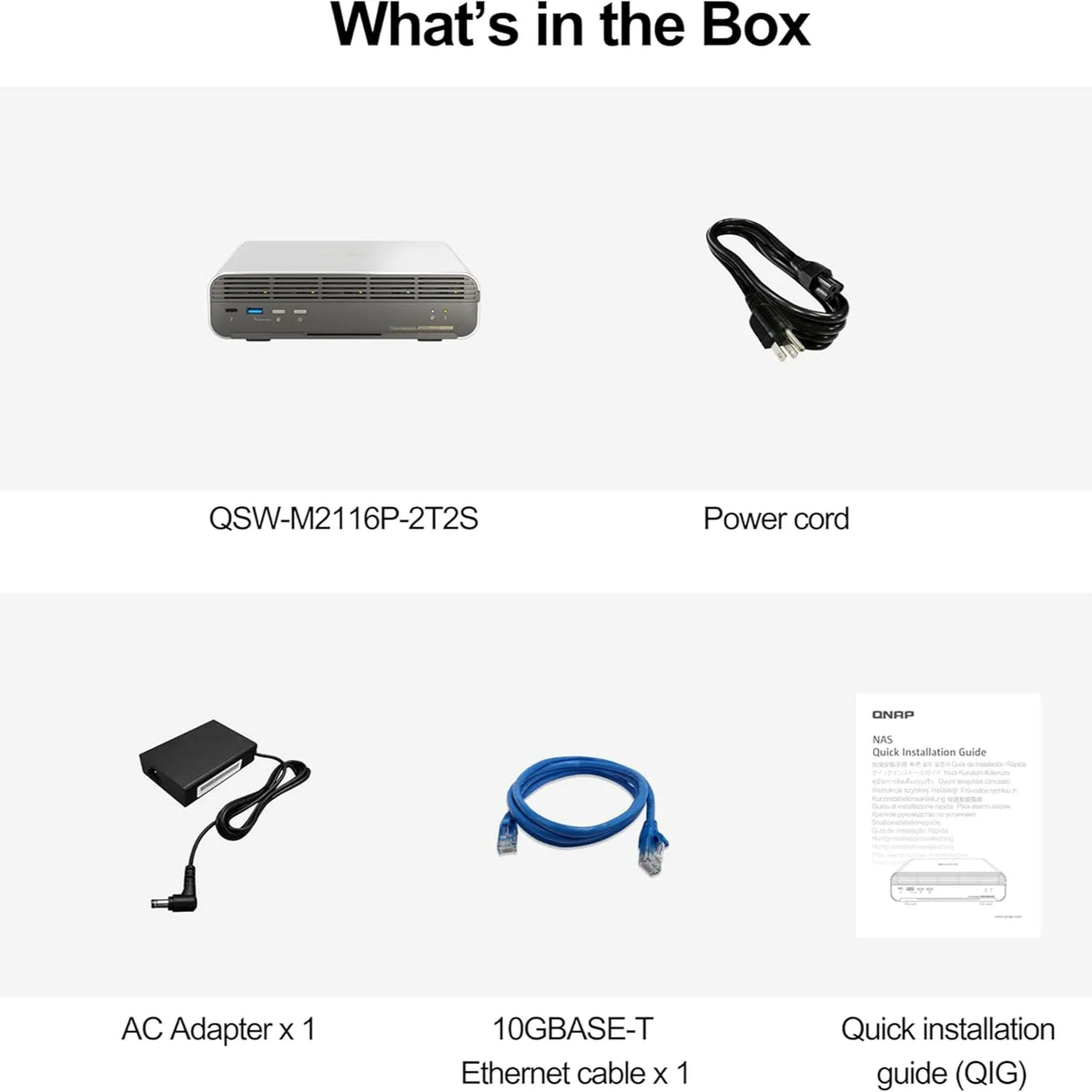 QNAP TBS-h574TX-i5-16G NASbook box contents with power cord, AC adapter, Ethernet cable and guide -tpstech.in