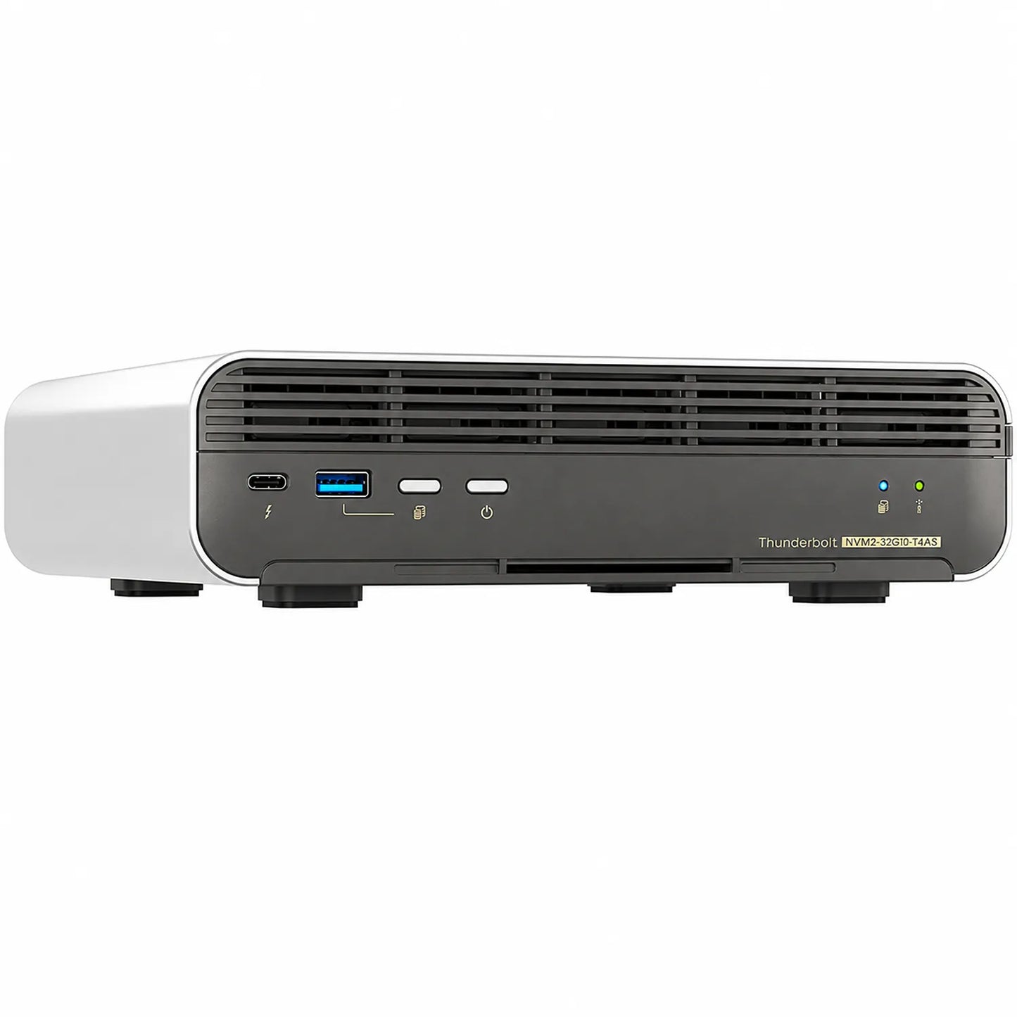 QNAP TBS-h574TX-i5-16G front angle showing E1.S NVMe storage design and Thunderbolt 4 connectivity -tpstech.in