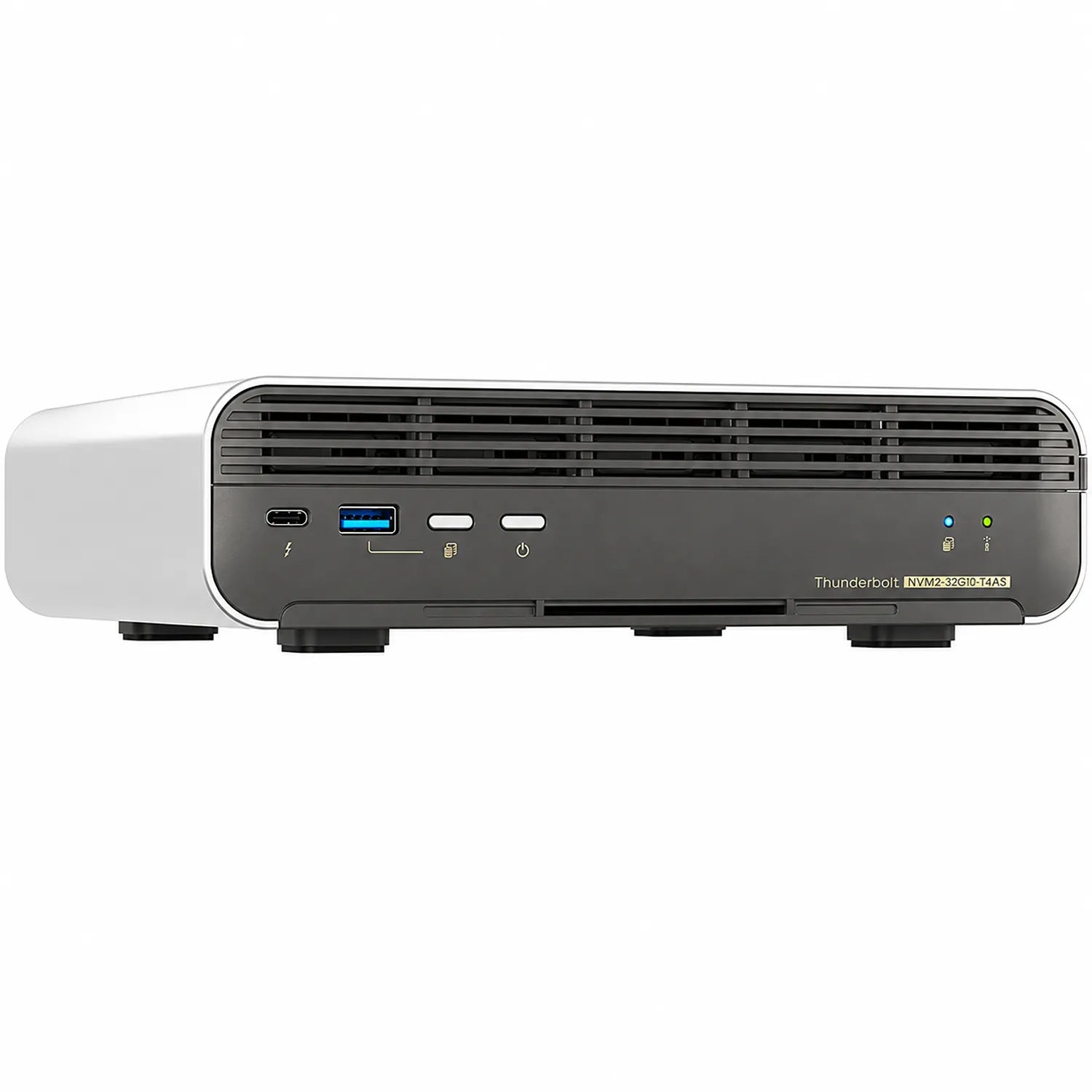 QNAP TBS-h574TX-i5-16G front angle showing E1.S NVMe storage design and Thunderbolt 4 connectivity -tpstech.in