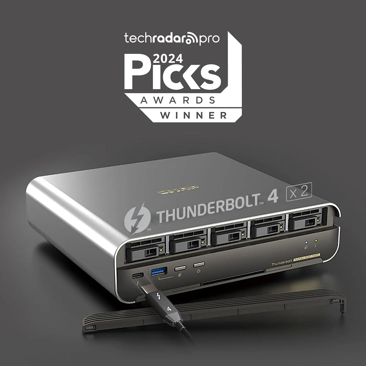 QNAP TBS-h574TX-i5-16G Thunderbolt 4 NASbook with TechRadar Pro Picks 2024 award graphic -tpstech.in