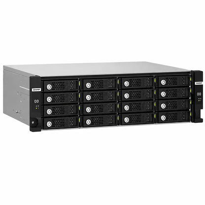 QNAP TL-R1620Sep-RP 3U 16-Bay SAS 12Gbps JBOD Expansion Enclosure front left angle view with hot-swappable drive bays and DataBolt Technology - tpstech.in