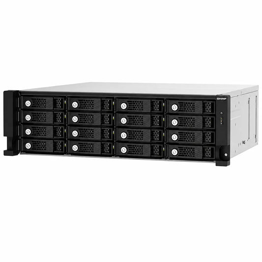 QNAP TL-R1620Sep-RP 3U 16-Bay SAS 12Gbps JBOD Expansion Enclosure front right angle view featuring hot-swappable drive bays, Multipath Routing, and DataBolt Technology - tpstech.in