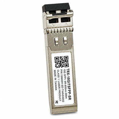 QNAP TRX-10GITSFPP-SR 10GbE SFP+ optical transceiver vertical product view for enterprise networking -tpstech.in