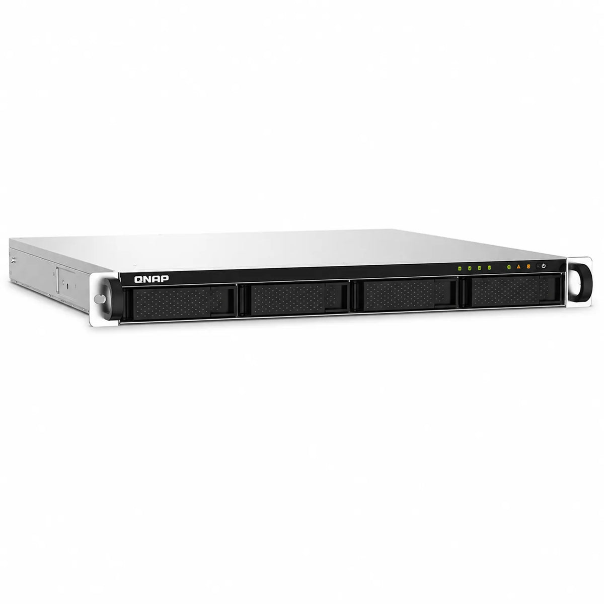 QNAP TS-432PXU-RP-2G 4 Bay High Speed Arm Based Rackmount NAS left top angle showing silver chassis, four drive bays and rackmount design -tpstech.in