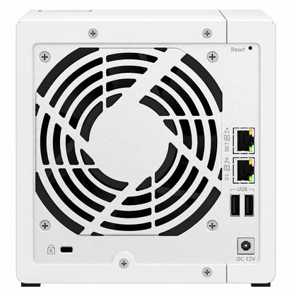 QNAP TS-433 Quad Core 4 Bay Network Attached Storage Enclosure in white, rear view showing 2.5GbE, Gigabit Ethernet, USB and DC power ports - tpstech.in